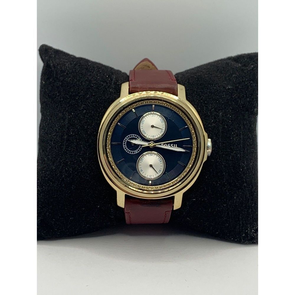 Fossil ES3834 Women's Brown Leather Analog Blue Dial Quartz Wrist Watch RU84